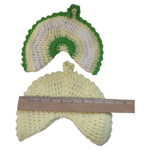 Vintage Handmade Crochet Cotton Pot Holders Set Green & Yellow Kitchen Decor Uni - Picture 5 of 7